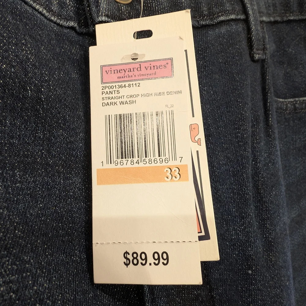 🎉 SALE 🎉 NWT Vineyard Vines Straight High Rise Crop Women's Dark Blue Jeans - Picture 10 of 15